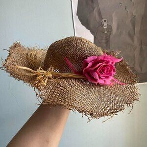 Light Brown Straw Hat with Flower